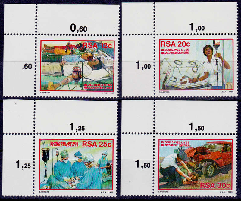 RSA 1986,  20 Feb. DONATE BLOOD, set, MNH, CV R 10.00 view scans