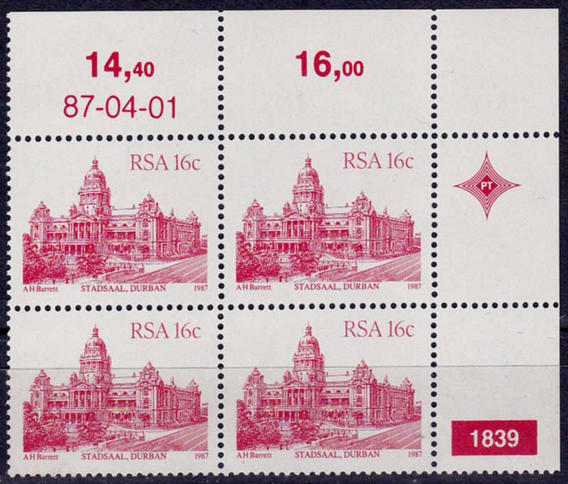RSA 1987, 1 April. ADD VALUE DEFINITIVE ISSUE, single control, MNH, CV R 7.00 view scans