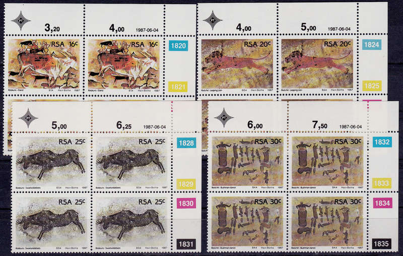 RSA 1987, 4 June. ROCK PAINTINGS, set controls, MNH, CV R 40.00 view scans