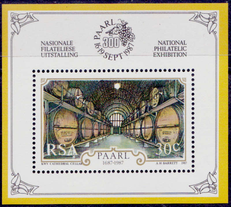RSA 1987, 3 Sept. 300th ANNIV OF PAARL, minisheet, MNH, CV R 20.00 view scans