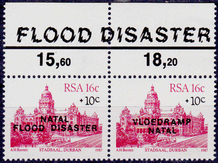 RSA 1987, 16 Nov. NATAL RELIEF FUND 1st issue, pair, MNH, CV R 5.00 view scans