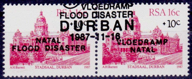 RSA 1987, 16 Nov. NATAL RELIEF FUND 1st issue, pair, CTO, CV R ?? view scans