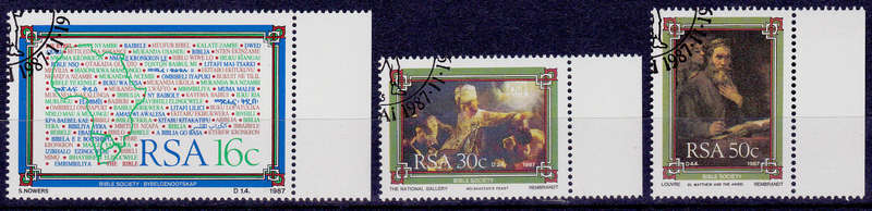 RSA 1987, 19 Nov. BIBLE SOCIETY of SA, short set, CTO, CV R ?? view scans