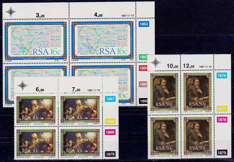RSA 1987, 19 Nov. BIBLE SOCIETY of SA, short set controls, MNH, CV R 30.00 view scans