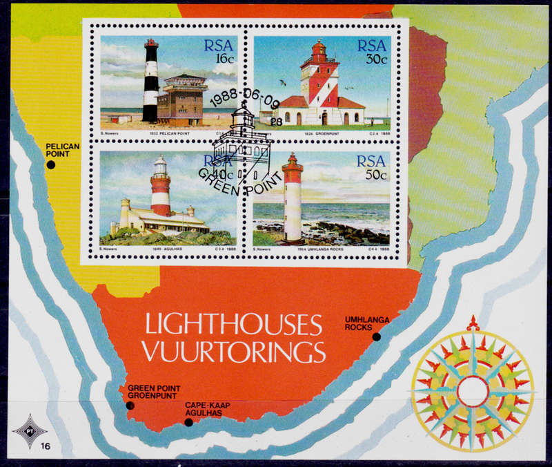 RSA 1988, 9 June. LIGHTHOUSES, minisheet, CTO, CV R ?? view scans