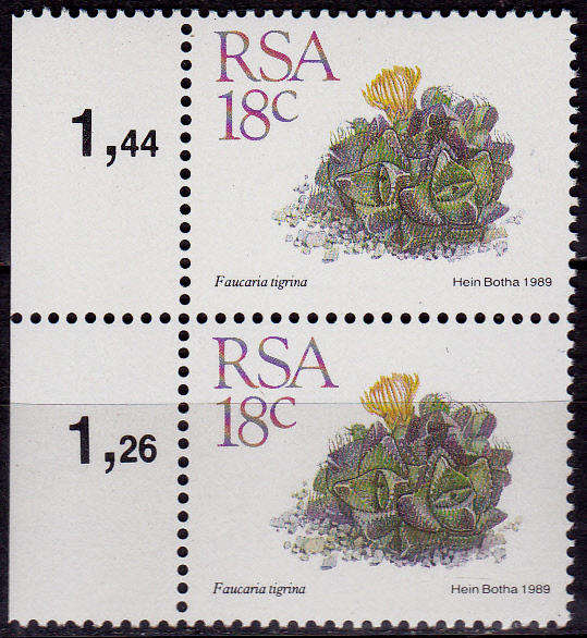 RSA 1989, 1 April. ADD VALUE to DEFINITIVE ISSUE, SUCCULENTS, pair, MNH, CV R 2.00 view scans