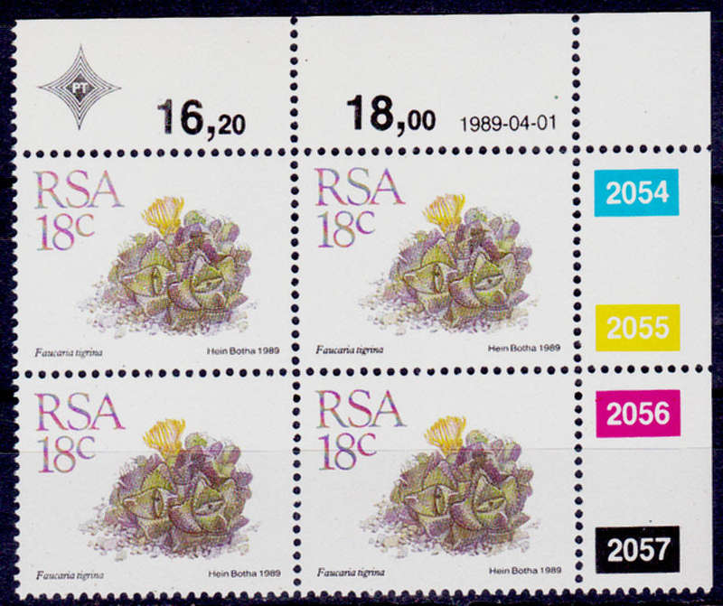 RSA 1989, 1 April. ADD VALUE to DEFINITIVE ISSUE, SUCCULENTS, control, MNH, CV R 4.00 view scans