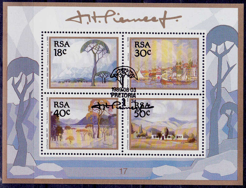 RSA 1989, 3 Aug. PAINTINGS by JACOB HENDRIK PIERNEEF, minisheet no 17, CTO, CV R ?? view scans