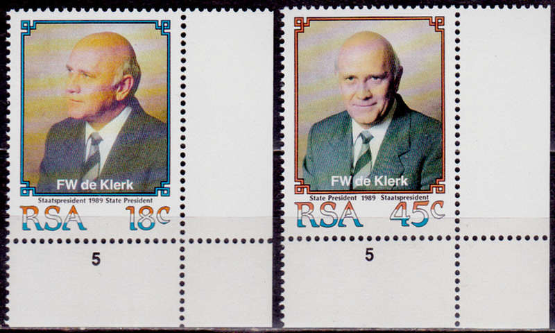 RSA 1989, 20 Sept. INAUG OF SP FW de KLERK, set, MNH, CV R 5.00 view scans
