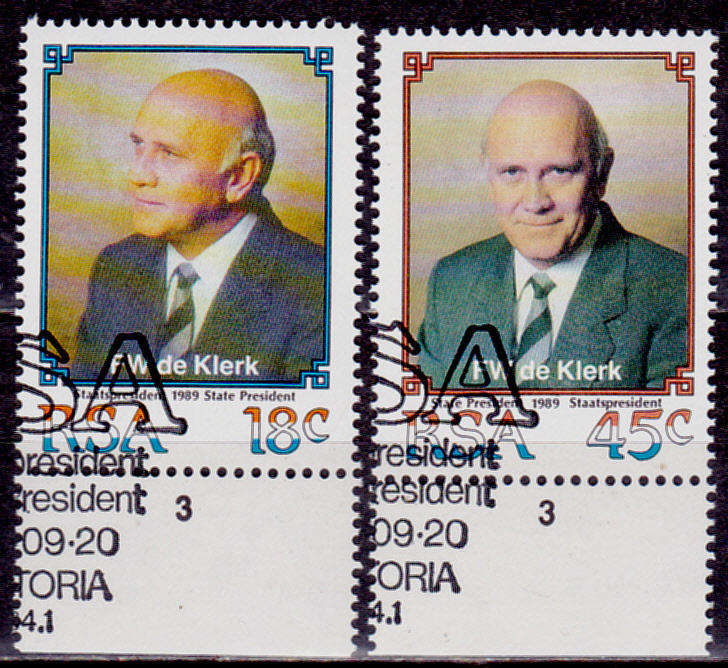 RSA 1989, 20 Sept. INAUG OF SP FW de KLERK, set, CTO, CV R ?? view scans
