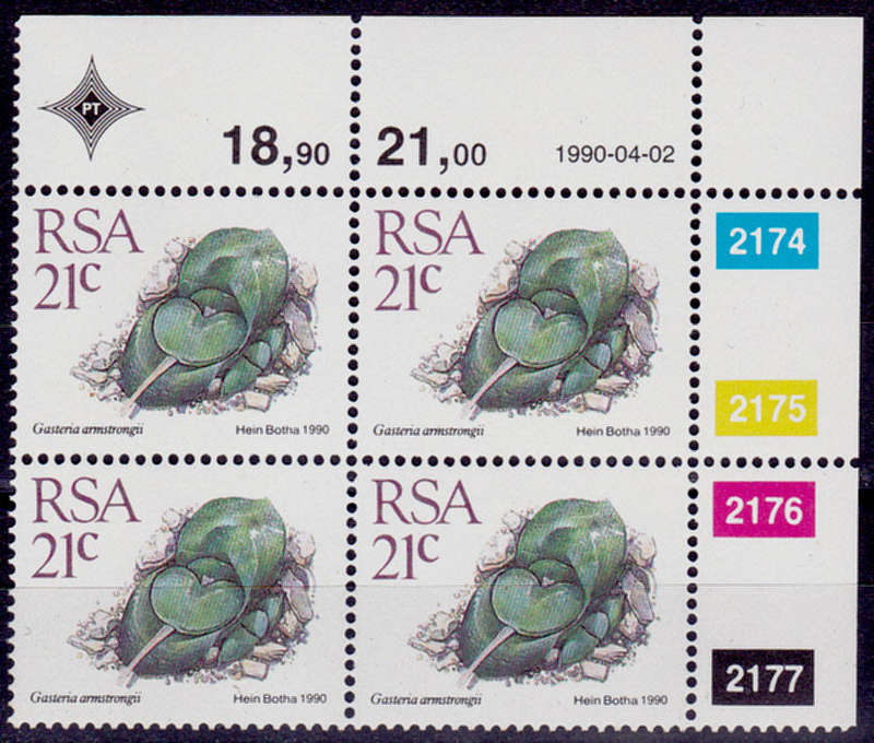 RSA 1990, 1 March. ADD VALUE to DEFINITIVE ISSUE, SUCCULENTS, control, MNH, CV R 4.00 view scans