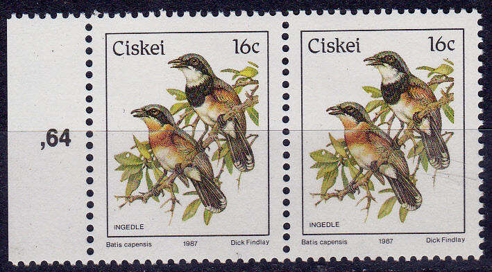 CISKEI 1987, 1 April. BIRDS - CAPE BATIS, single pair, MNH, CV R 2.00, view scans
