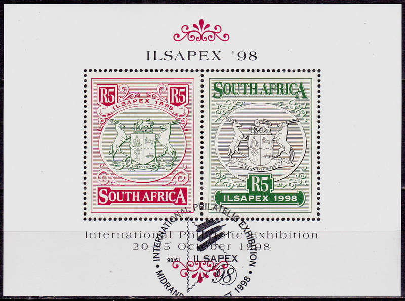 RSA 1998, 20 Oct. INTERNATIONAL PHILATELIC EXHIBITION, minisheet, CTO, CV R ?? view scans