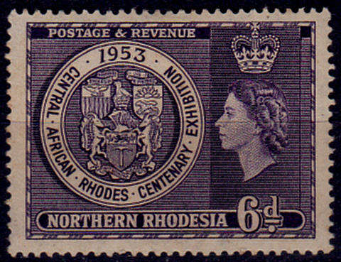 NORTHERN RHODESIA 1953, 30 May. RHODES CENTENARY EXHIBITION, single, MH, CV R 15.00 view scans
