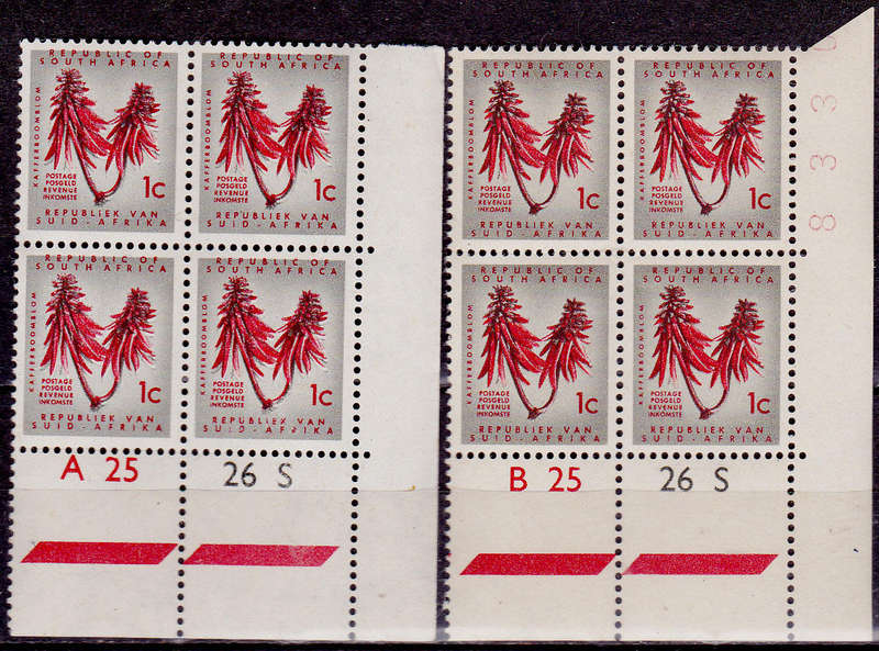 RSA 1961, 31 May. DEFINITIVE ISSUE, 1c control blocks A B, MNH, CV R 20.00 view scans