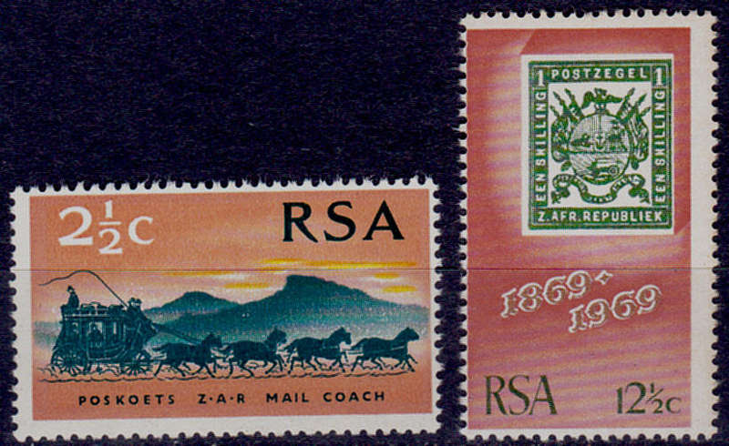 RSA 1969, 6 Oct. 100th ANNIV 1st STAMP ZAR, set, MNH, CV R 42.50 view scans