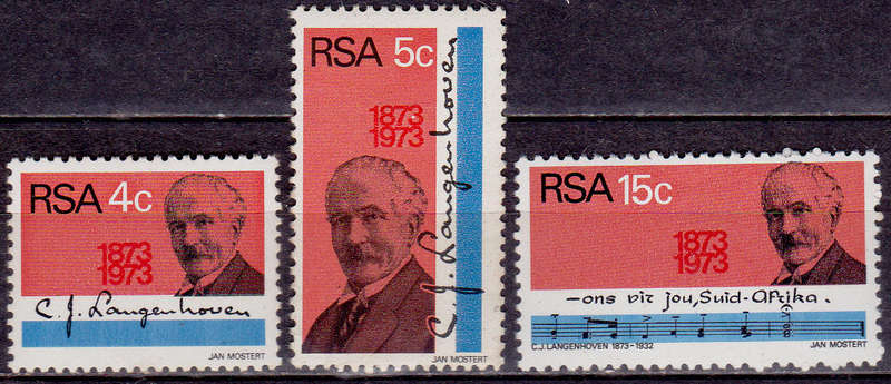 RSA 1973, 1 Aug. BIRTH CENTENARY CJ LANGENHOVEN, set, MNH, CV R 32.00, view scans.