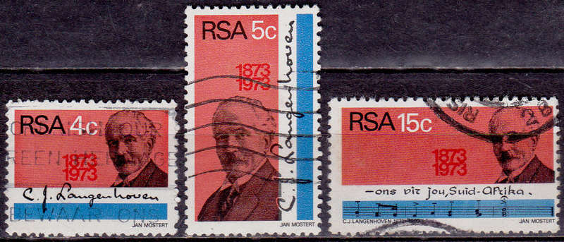 RSA 1973, 1 Aug. BIRTH CENTENARY CJ LANGENHOVEN, set, UH, CV R 19.00, view scans.