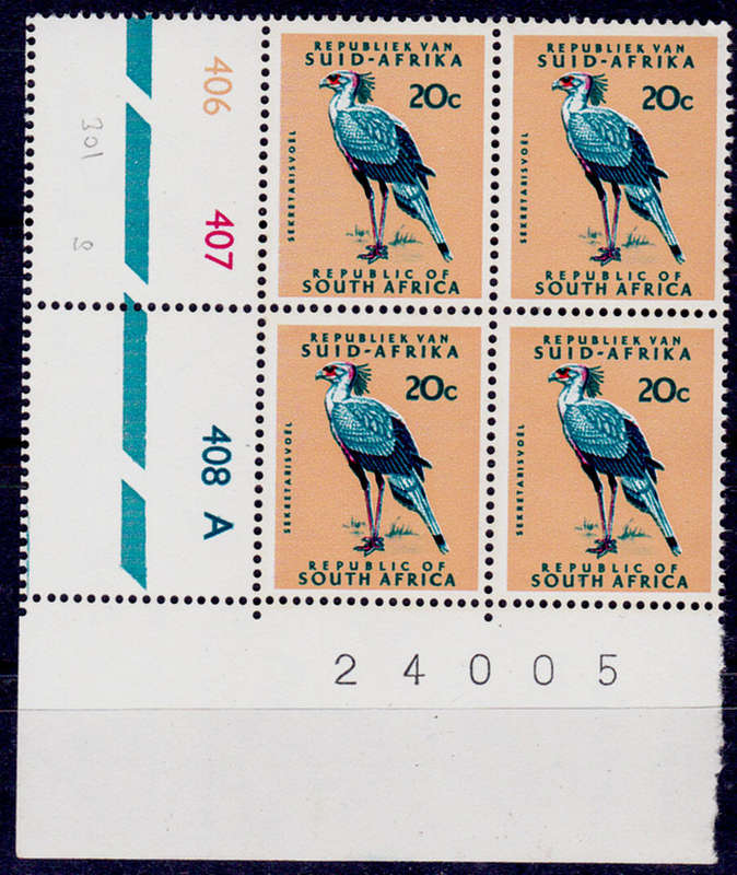 RSA 1970, 18 June. DEFINITIVE ISSUE, 20c control A, MNH, CV R 500.00 view scans