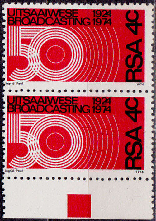 RSA 1974, 13 July. 50th ANNIV OF BROADCASTING IN SA, single pair, MNH, CV R 5.00 view scans