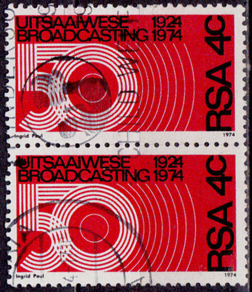 RSA 1974, 13 July. 50th ANNIV OF BROADCASTING IN SA, single pair, UH, CV R 4.00 view scans