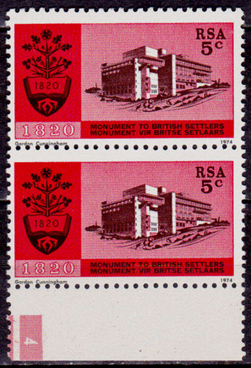 RSA 1974, 13 July. INAUG BRITISH SETTLERS MONUMENT, single pair, MNH, CV R 5.00 view scans
