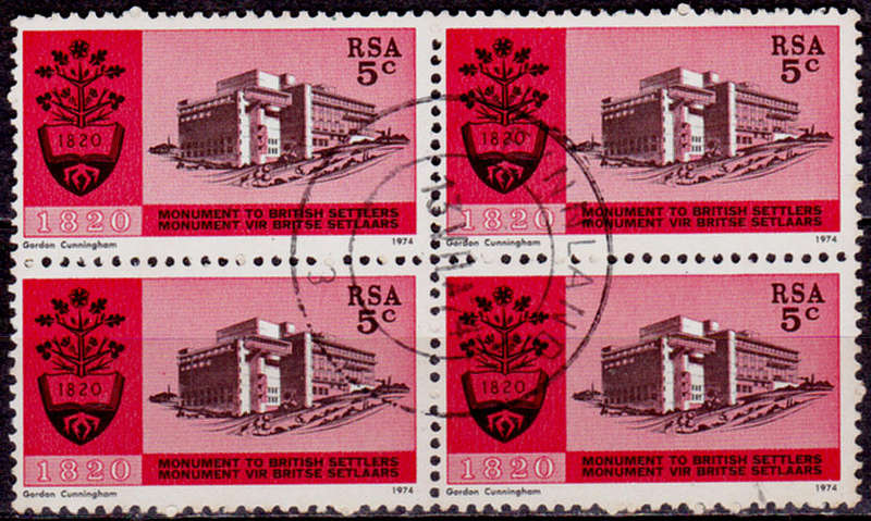 RSA 1974, 13 July. INAUG BRITISH SETTLERS MONUMENT, single block, CTO, CV R ?? view scans
