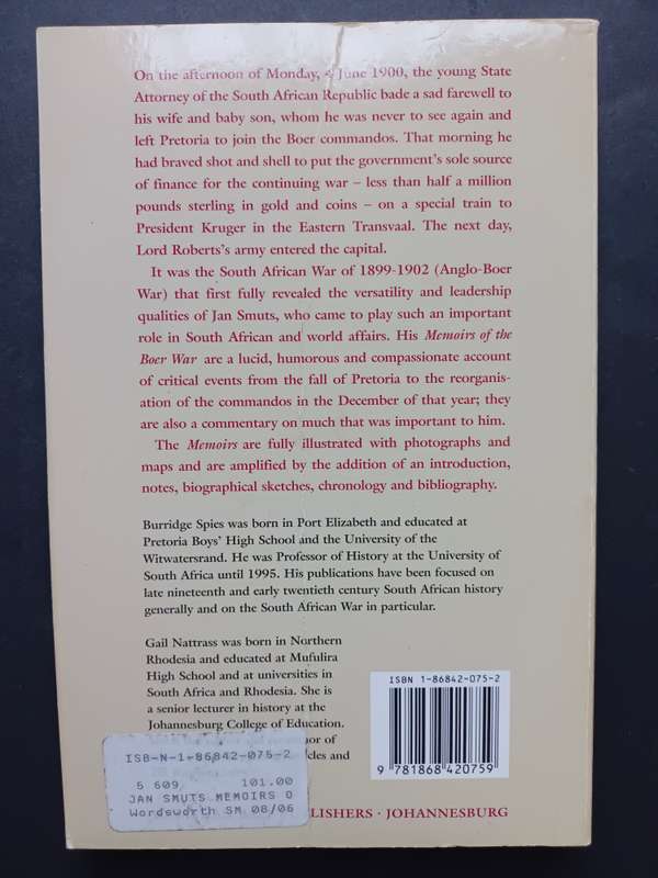 Jan Smuts: Memoirs of the Boer War / S.B. Spies & Gail Nattrass