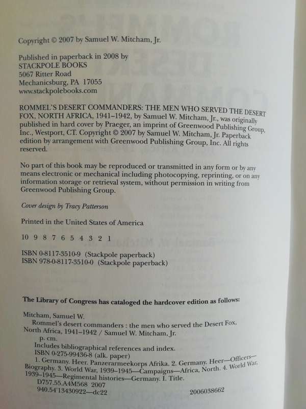 ROMMEL'S DESERT COMMANDERS / Samuel W. Mitcham, Jr.