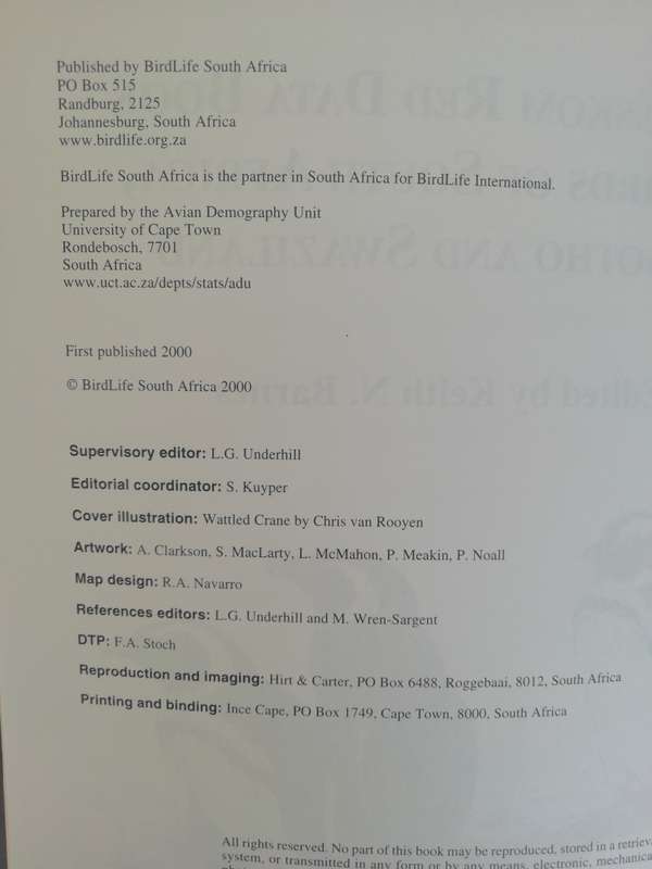 The Eskom Red Data Book of Birds of South Africa, Lesotho and Swaziland / Keith N. Barnes