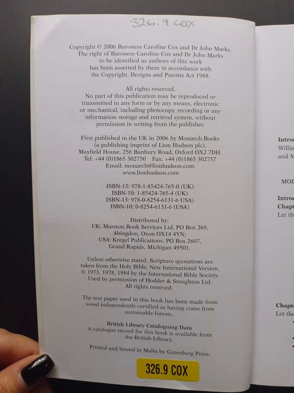 This Immoral Trade: Slavery in the 21st Century /Baroness Caroline Cox & Dr John Marks