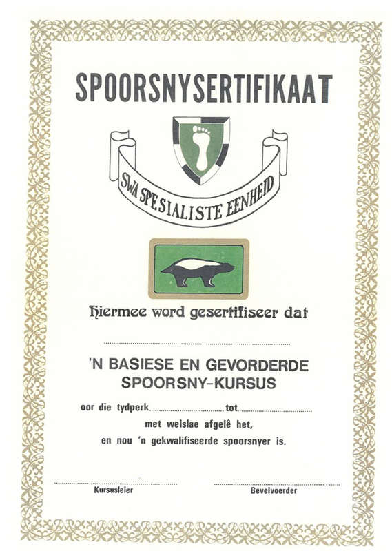 SA Army Spoorsny Certificate basics and tracker course.