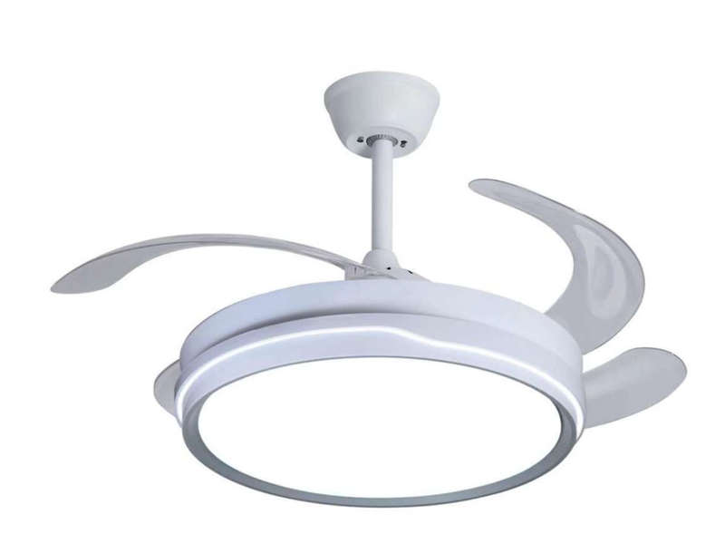 Retractable LED Ceiling Fan With Remote Control - White & Grey - 010 #1