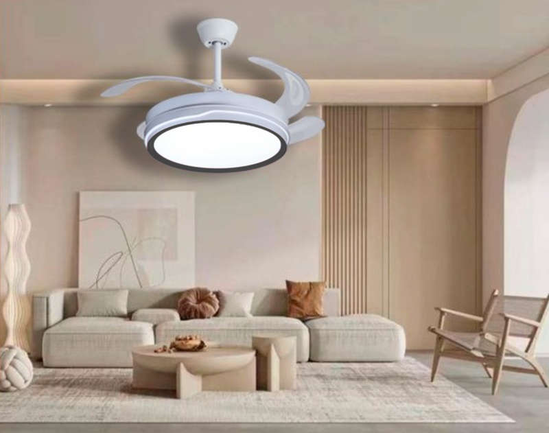 Retractable LED Ceiling Fan With Remote Control - White & Grey - 010 #1