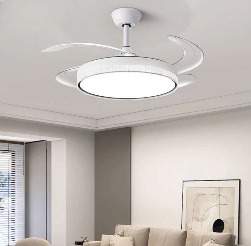 Modern Retractable White Ceiling Fan with Lights 098 #17
