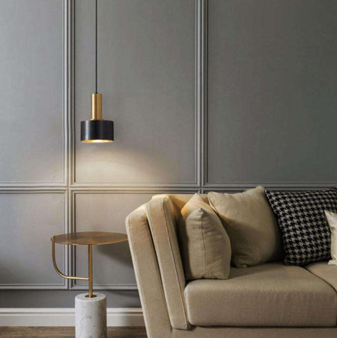 2 Pack Black & Gold Cylindrical Metal Pendant Ceiling Light