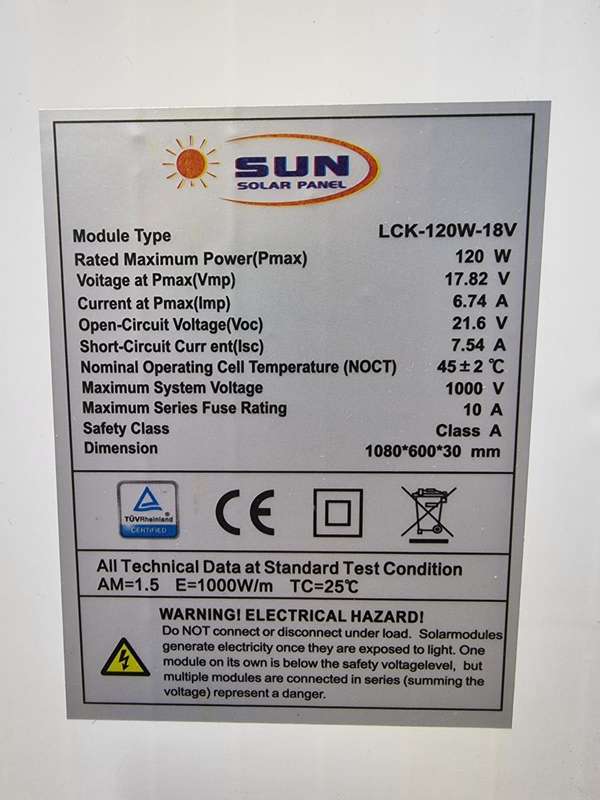 120W / 18V Monocrystalline Solar Panel SP-SUN #6