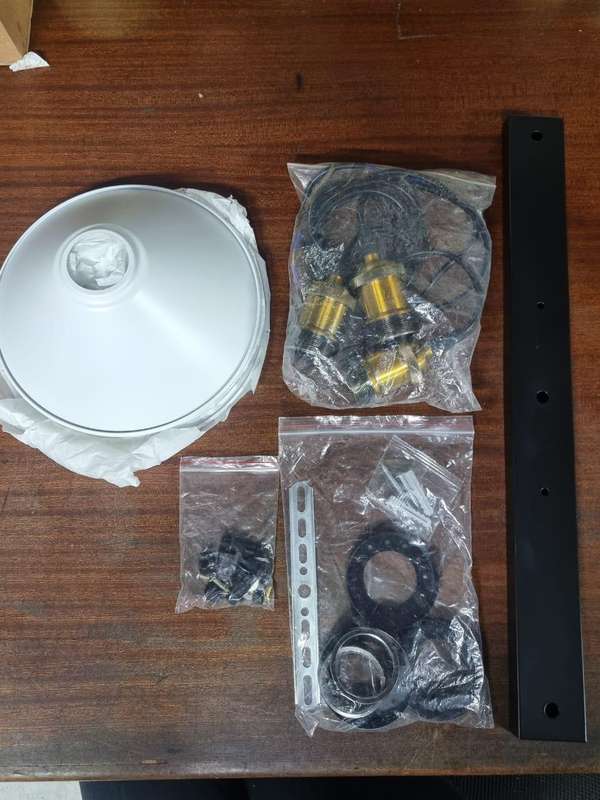 Row of Three Industrial Pendant Light Fitting - White CD83
