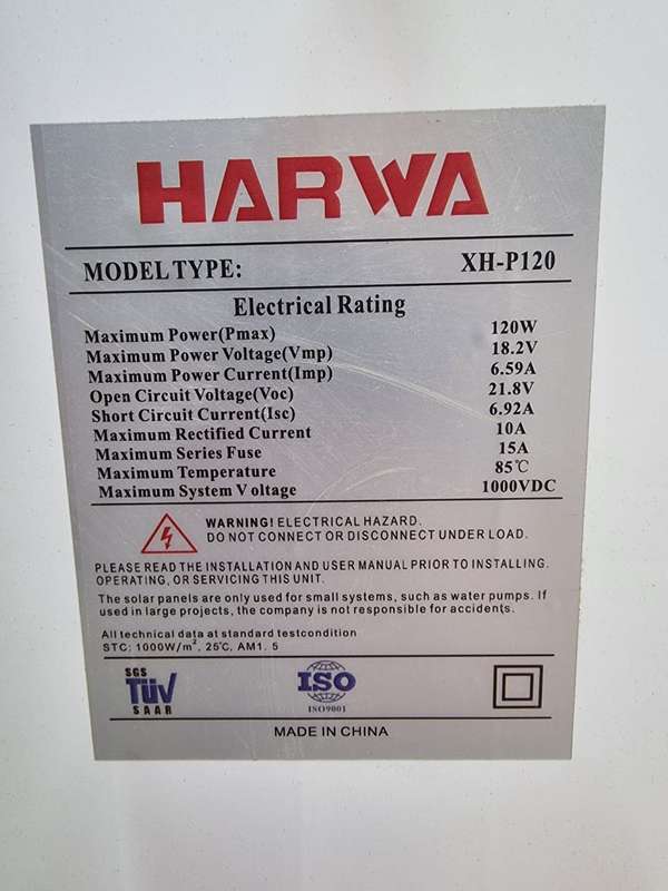 120W / 18V Monocrystalline Solar Panel