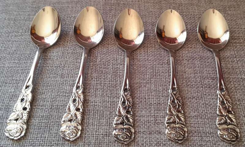 Vintage Dutch Elwezetta Set of 5 Spoons - Speculum Plated with roses