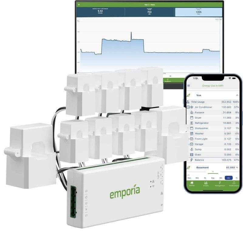 Save money on electricity Emporia Vue Energy Monitor-with 8x 50A Emporia Current Monitoring Sensors