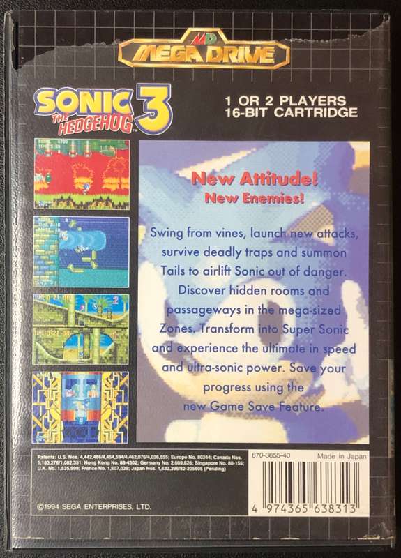 Sonic the Hedgehog 3 - Sega Mega Drive ( Asia PAL Ver.)