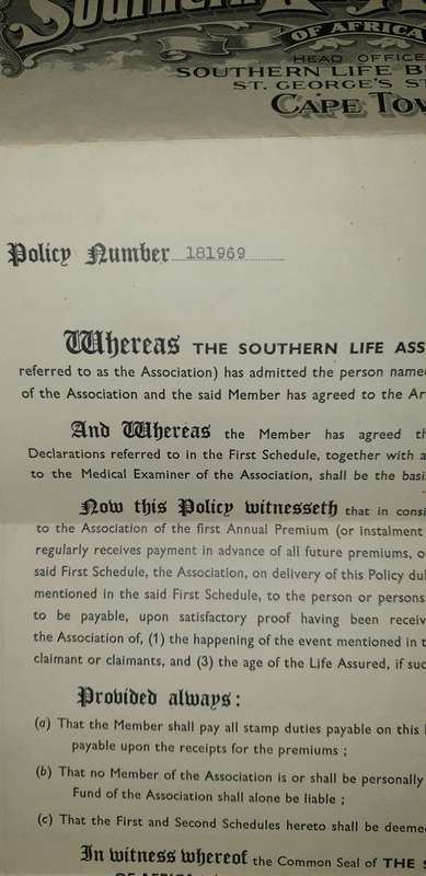 * 1939 * Southern Life Association Life Policy