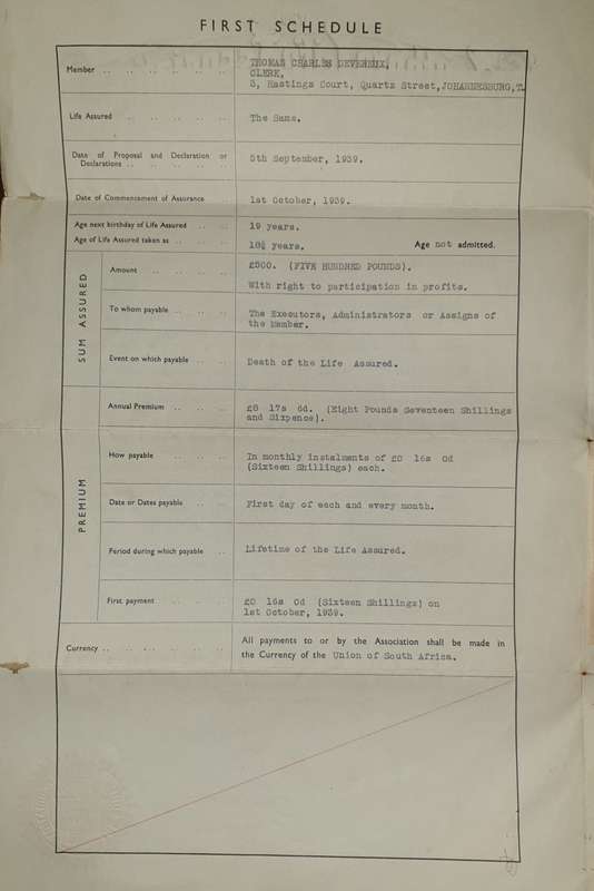 * 1939 * Southern Life Association Life Policy