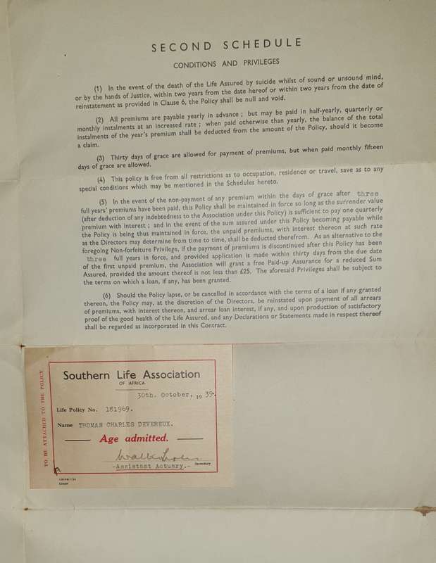 * 1939 * Southern Life Association Life Policy