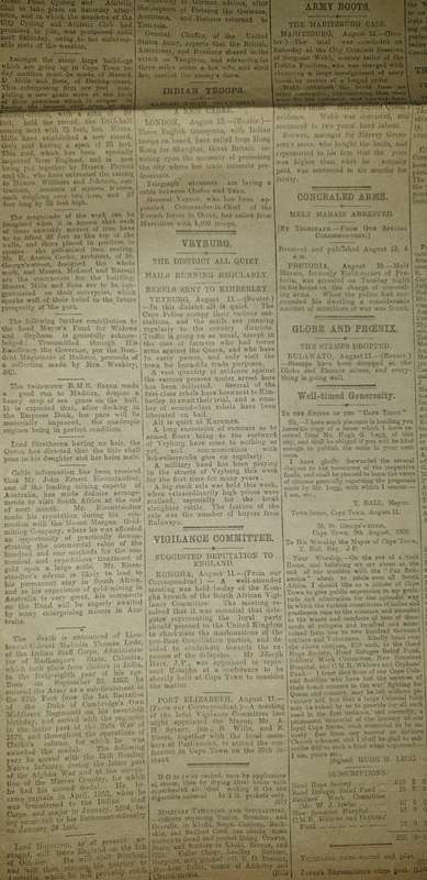 Cape Times Newspaper (Anglo-Boer-War). Monday, 12 Aug. 1900