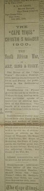 Cape Times Newspaper (Anglo-Boer-War). Monday, 12 Aug. 1900