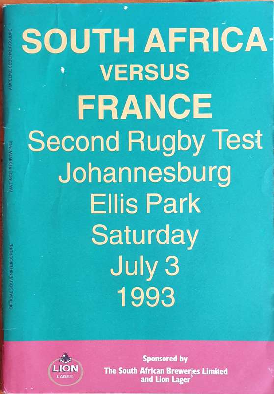 South Africa vs France July 1993 Rugby Programme