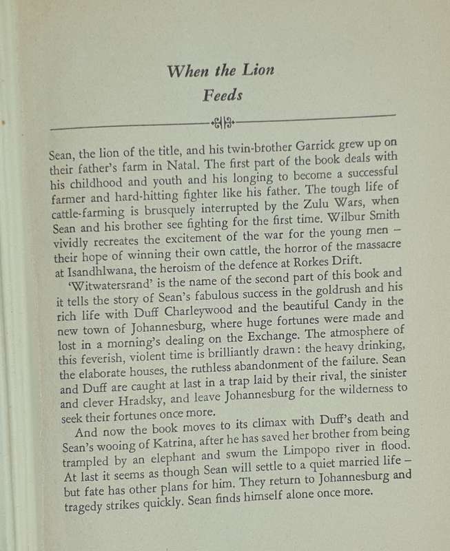 *1964* When the lion Feeds - Wilbur Smith.