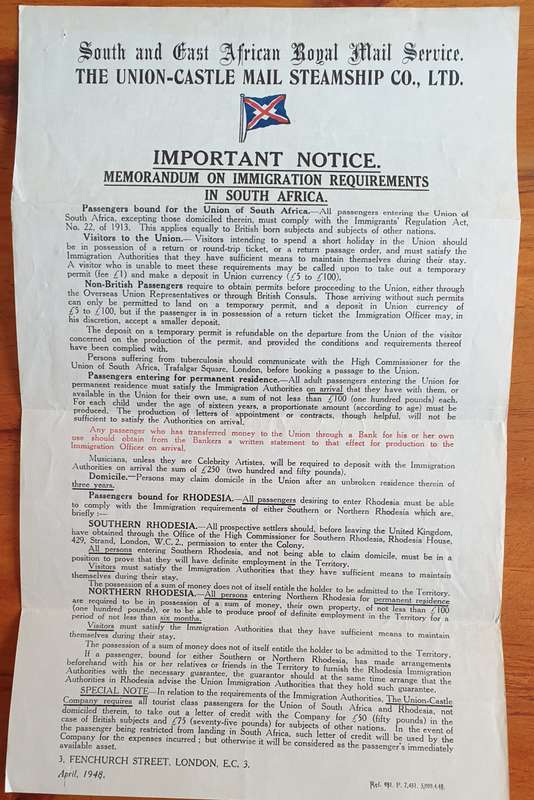 The Union-Castle Mail Steamship Co, Ltd "Important Notice".